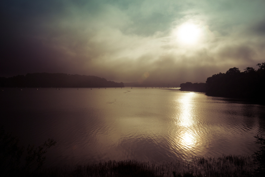 The Dart River estuary as the sun tries to push through the morning mist