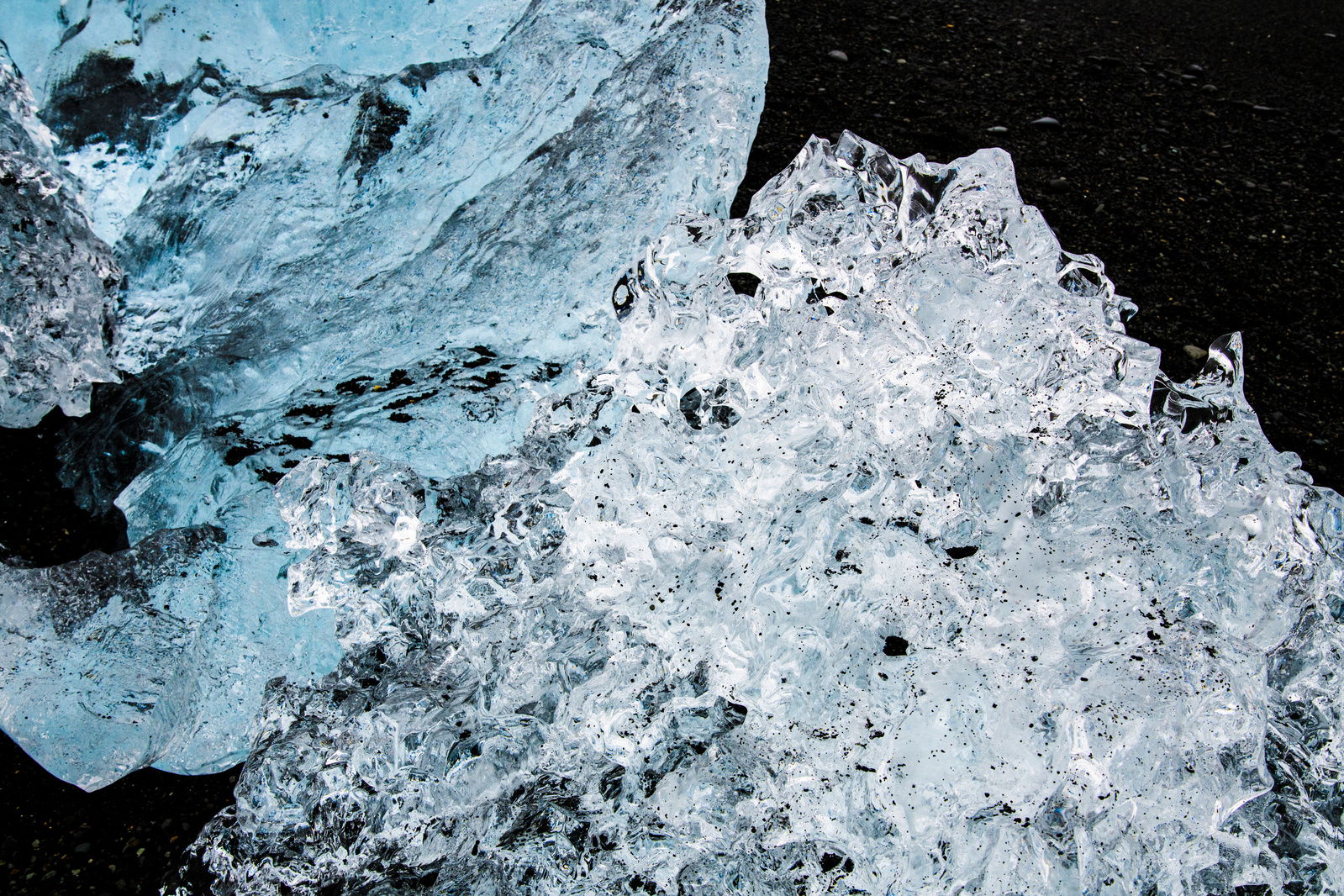 Diamond Beach at Jokulsarlon Glacier Lagoon, Black Sand and Icebergs