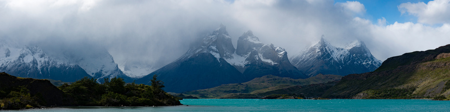 Cerro del Painbe Mountains in Patagonia, Chile as you look across Lago Pehoe Panorama