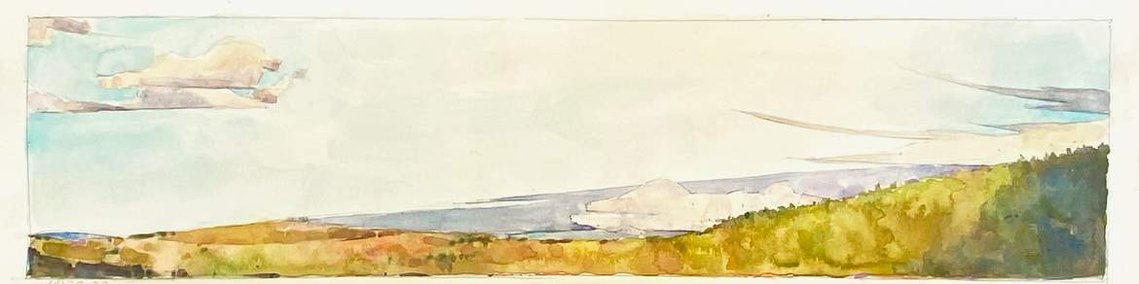 Sky Over Chicawaukie, 2022, watercolor, 5 1/2 x 22