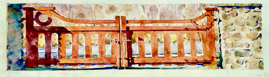 The Gate, 2022, watercolor, 5 3/4 x 22"