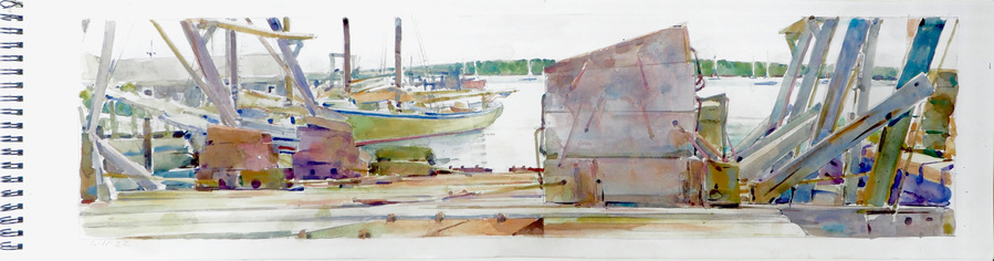 Cradle, Heritage and Eagle, 2022, watercolor on Strathmore 400 Series, 5 1/2 x 21 3/4"