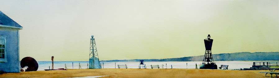 Bouy Park, Rockland, 2024, watercolor, 11 1/8 x 39 1/8"