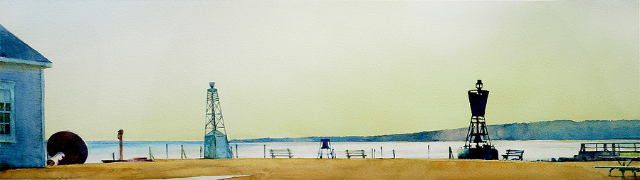 Bouy Park, Rockland, 2024, watercolor, 11 1/8 x 39 1/8"