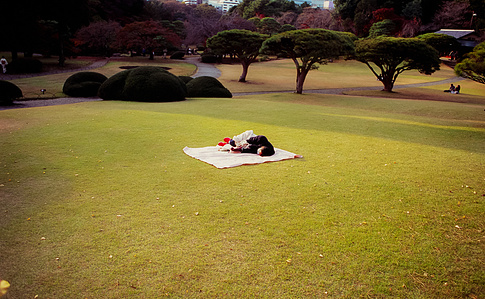 Person laying down in an open grassy field. 