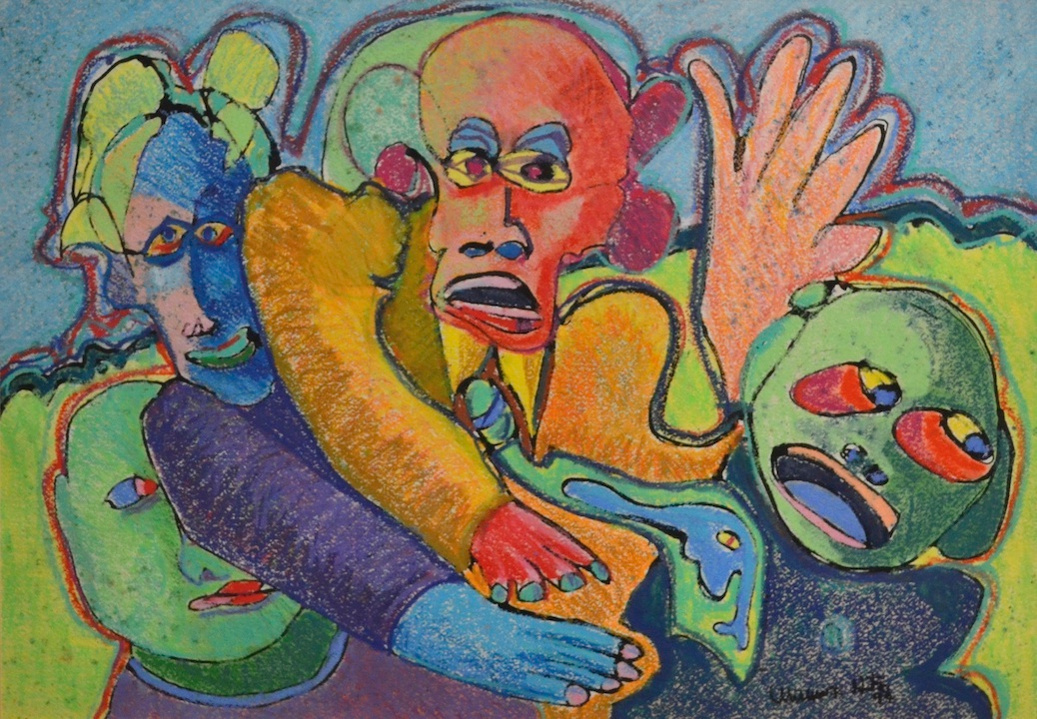 "Family Dynamics", 1994.19 5/8"x13.5".Water Colour Crayon