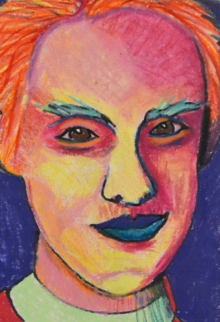 "Girl with Green Eyebrows", 2008, 4 3/8"x6 3/8".Mixed Media