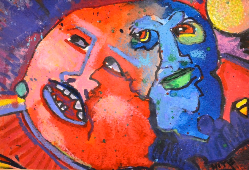 "Two Guys in Tune with Moon".2005.Mixed Media