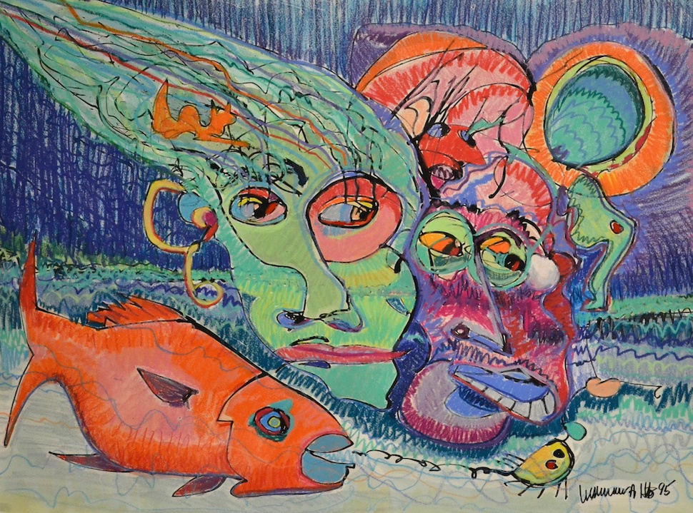 "Friends in the Deep", 1995.23.5"x17.5".Mixed Media