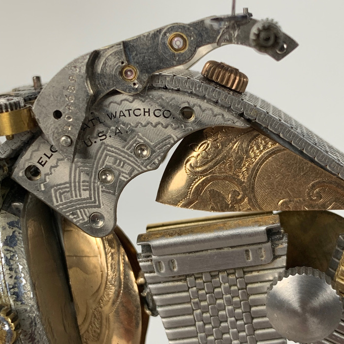 The Swag motorcycle is made using vintage clock and watch parts by Julio Milanes from Time Rider Designs.