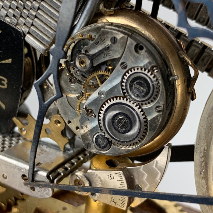The Swag motorcycle is made using vintage clock and watch parts by Julio Milanes from Time Rider Designs.