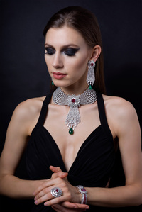 female foreign model posing with jewellery shot in studio setup photoshoot with the top indian jewelry photographer based in mumbai india