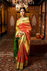 A portrait photograph of a model in a wedding saree campaign shoot by best indian fashion photographer from Mumbai India.