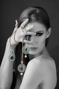 foreign female model shoot with jewelry shot in studio setup with creative lighting shot by creative indian advertising photographer based in mumbai india