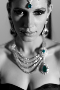 black and white fashion portrait of model with modern jewellery photographed by best indian fashion photographer based in mumbai