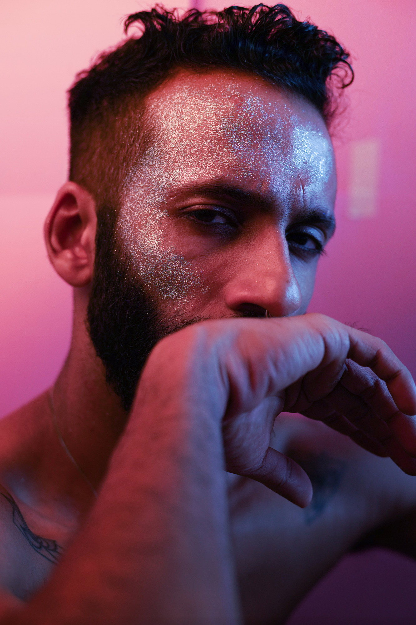 male model in glitter concept photoshoot shot by top advertising photographer based in mumbai india
