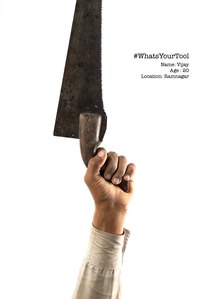 a carpenter shows off his saw as his professional tool of choice photoshoot by best indian concept photographer in mumbai india