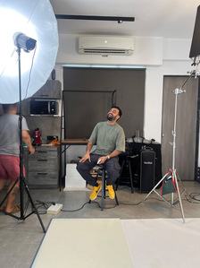 a moment of relax in a campaign photoshoot for a jewelry brand in a photo studio