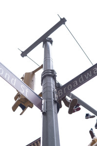 a street concept travel story of street signs in new york city streets shot from a low angle in portrait form by top travel photographer ashish gurbani based in mumbai india