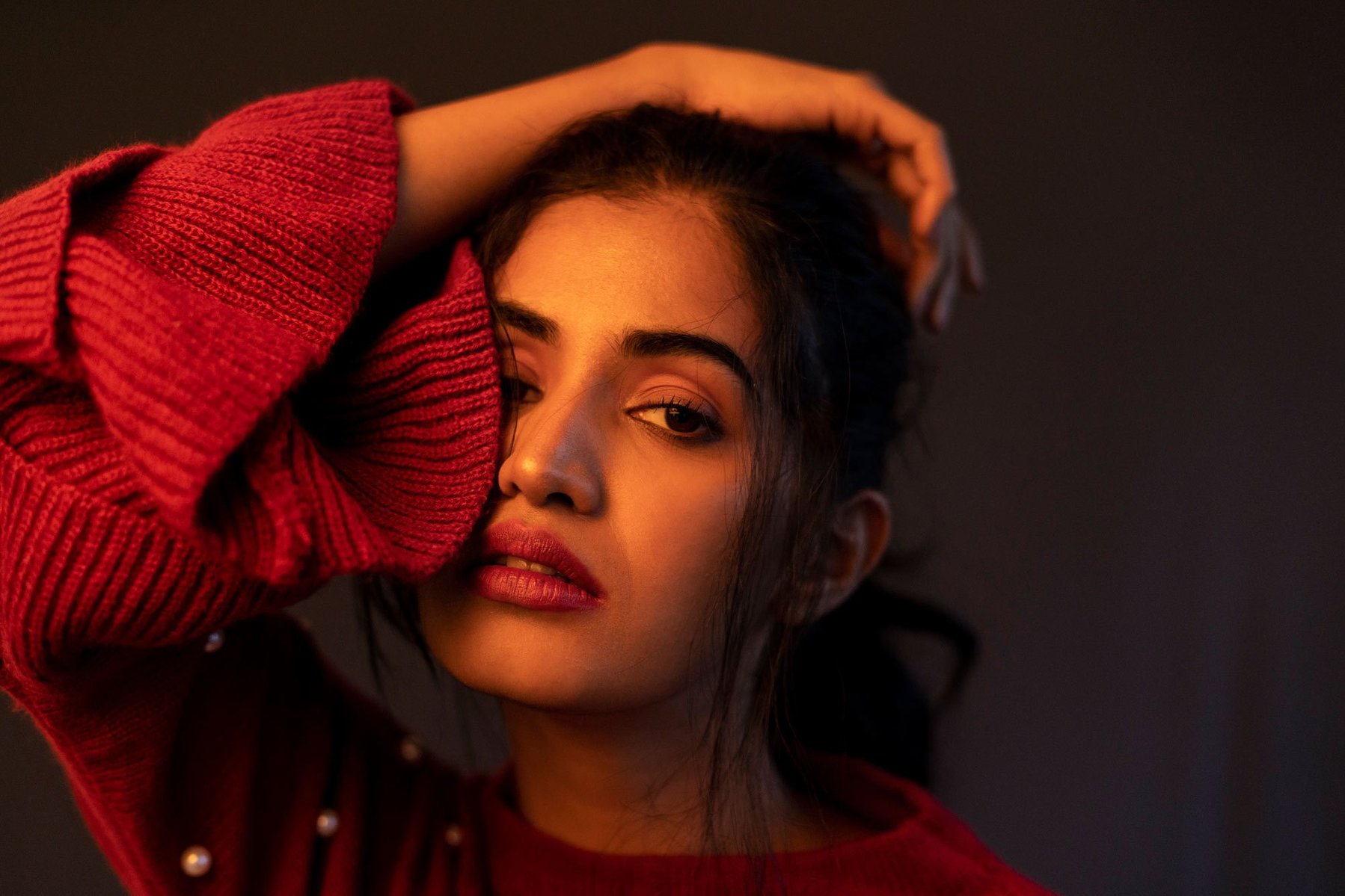 femina miss indian winner female model poses in studio in yellow light portrait shoot for designer clothing photoshoot by top advertising photographer based in mumbai india