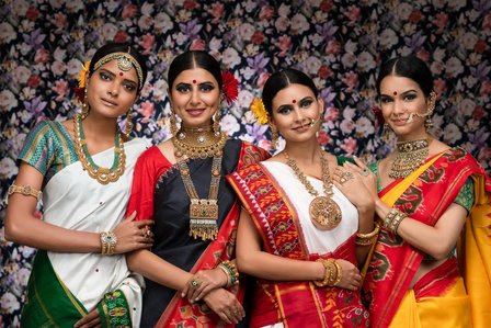 Leading Indian models posing in colorful saree cloth advertising photography by top advertising and fashion photographer based in Mumbai India.