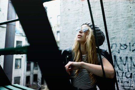 Russian model wearing sunglasses and head gear based in New York shot by award winning commercial photographer from Mumbai Santacruz pune india