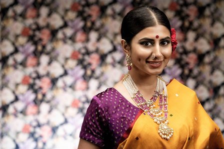 floral concept bride wearing traditional indian jewellery by rathod jewellers photoshoot by best advertising photographer based in santacruz mumbai