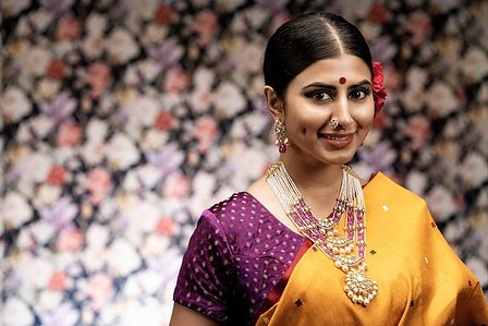floral concept bride wearing traditional indian jewellery by rathod jewellers photoshoot by best advertising photographer based in santacruz mumbai