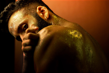 male model in glitter concept photoshoot portraiture shot by best indian fashion photographer based in mumbai india