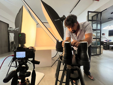 best product photographer studio set up in the middle of a shoe brand photoshoot in pune india