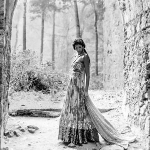 black and white outdoor model photoshoot in dimple shorff designer wear indian clothing shoot by best fashion photographer based in mumbai india