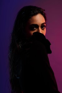 neon lights colorful portrait shoot with leading model summer Jacobs shoot by best advertising photographer based in mumbai india