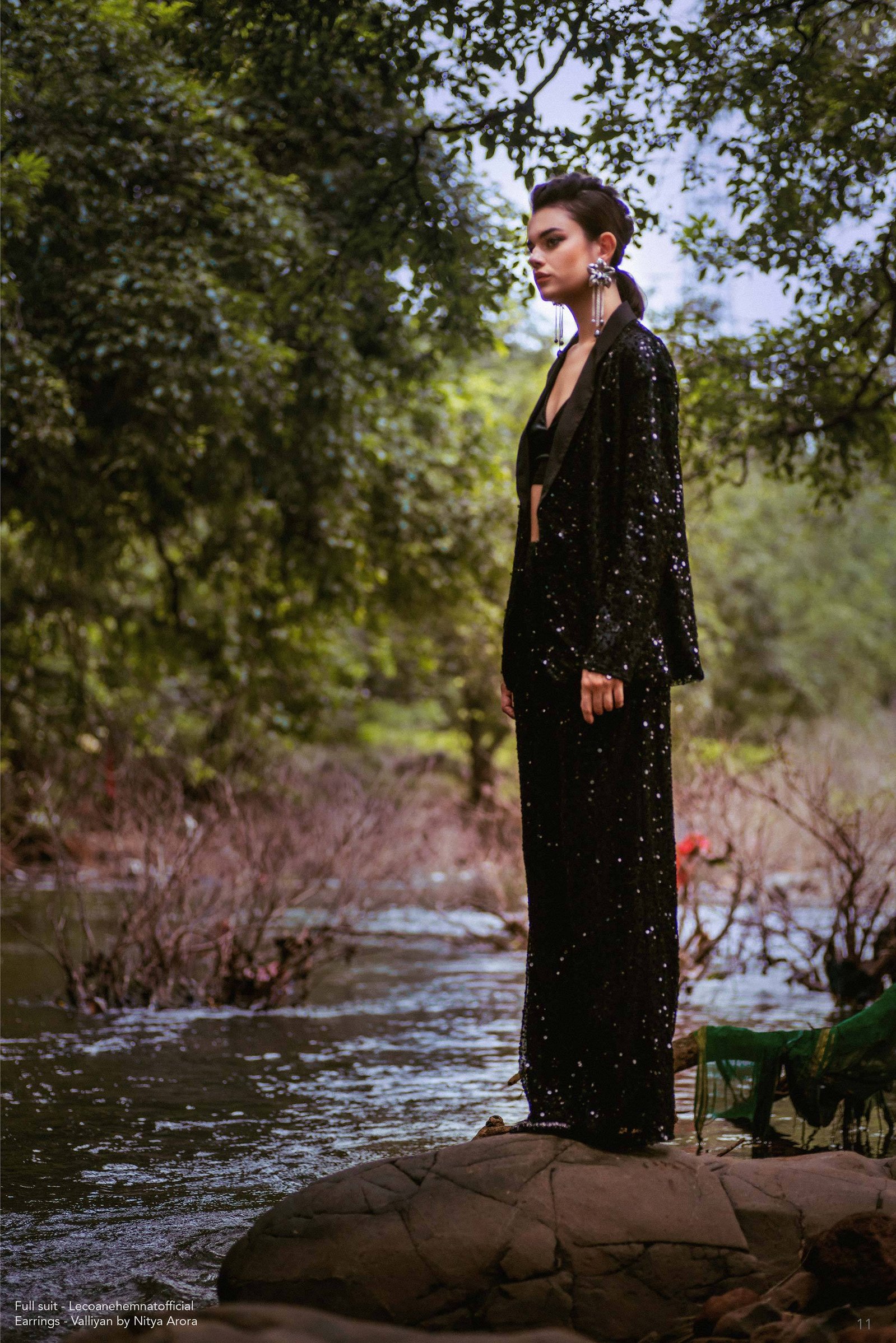 Fashion model Melissandre gazing at a stream of water shot by Ashish Gurbani leading fashion photographer based in Mumbai India.