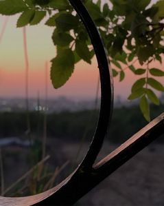 photograph of a sunset through the balcony grill, the sky colours visible shot during quarantine by best advertising photographer ashish gurbani based in Mumbai india
