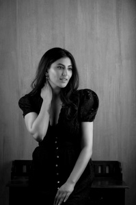 a monochome protrait of shweta avasthi wearing a designer garment shot by best indian fashion photographer ashish gurbani