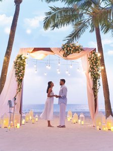 a surreal wedding proposal on a breezy goa beach with a dream proposal setup by st regis photographed by leading hotel photographer based in mumbai india