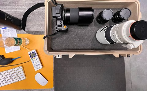 Setting up the Hasselblad and sony camera in a pelican 1510 case preparing for a nation wide advertising campaign photoshoot in Mumbai india