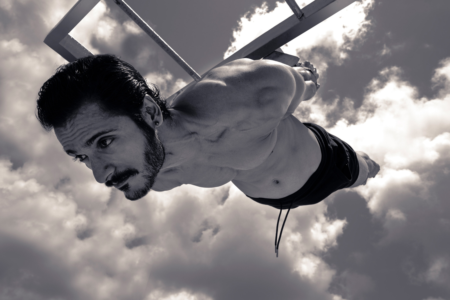 Conceptual fitness photoshoot of leading model angel singh flying in the sky photography by best advertising photographer based in mumbai india