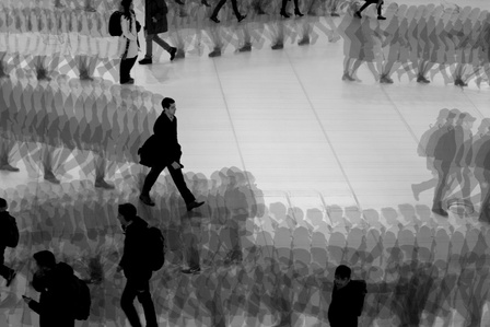 a conceptual photo series of street photography of pre-covid times of a rush of people in black and white professionally shot by best advertising photographer ashish gurbani based in pune india