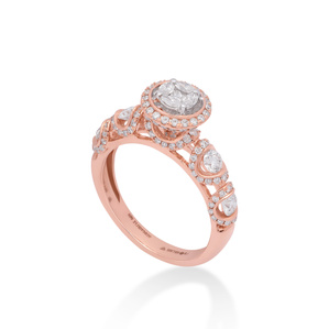 professional photoshoot of a rose gold solitaire ring shot on multiple focus stacking technique on white background for jewellery brand photoshoot done by leading jewellery photographer ashish gurbani based in pune india