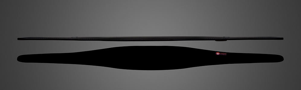 A conceptual product photograph of a heating belt and its reflection showing with a black background and white light in the center shot in an abstract form by leading product photographer Ashish Gurbani based in Pune, India