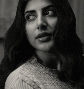 black and white portraits of the charming actor shweta avasthi of film merise merise shot by leading fashion photographer based in hyderabad india