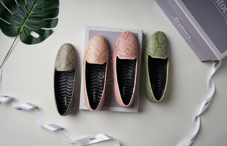 brand photography showcasing four colour options of slip ons for women in india

