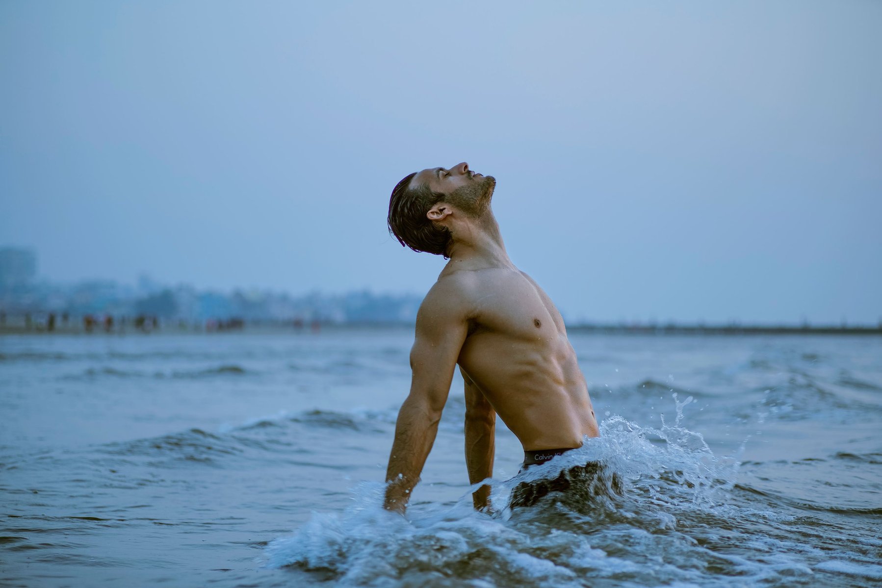 sunset blues on the beach fashion photoshoot with leading actor angel Singh professional photography by top fashion photographer ashish gurbani based in Mumbai india