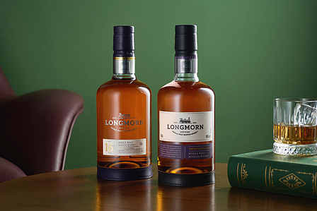 a group of longmorn whiskey bottles displaying sharp edged glass designs by the best brand photography in Pune, India.