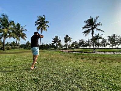 behind the scenes at a Reece on a green golf course at a Marriott st regis property for a Reece in Goa for brand photography in India