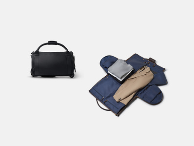 a bag placed on a limbo background by brand wool and oak opened up flat to fit a formal suit photography for leading brand based in pune