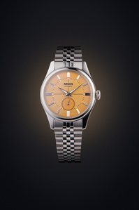 a retro yellow dial watch photographed in a conceptual glow background shoot by best advertising photography studio pune