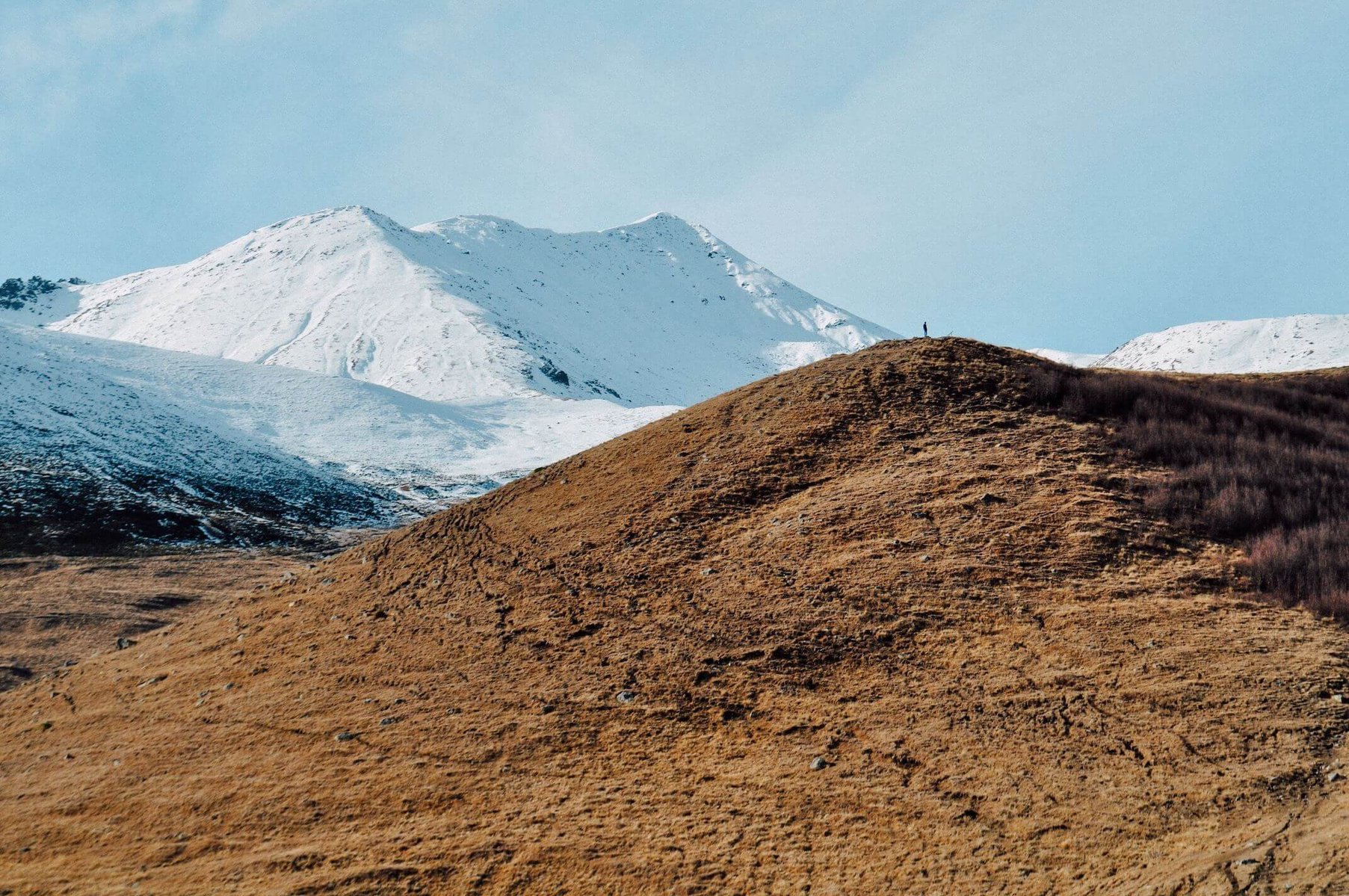 landscape with snowcapped moutains in black and white
