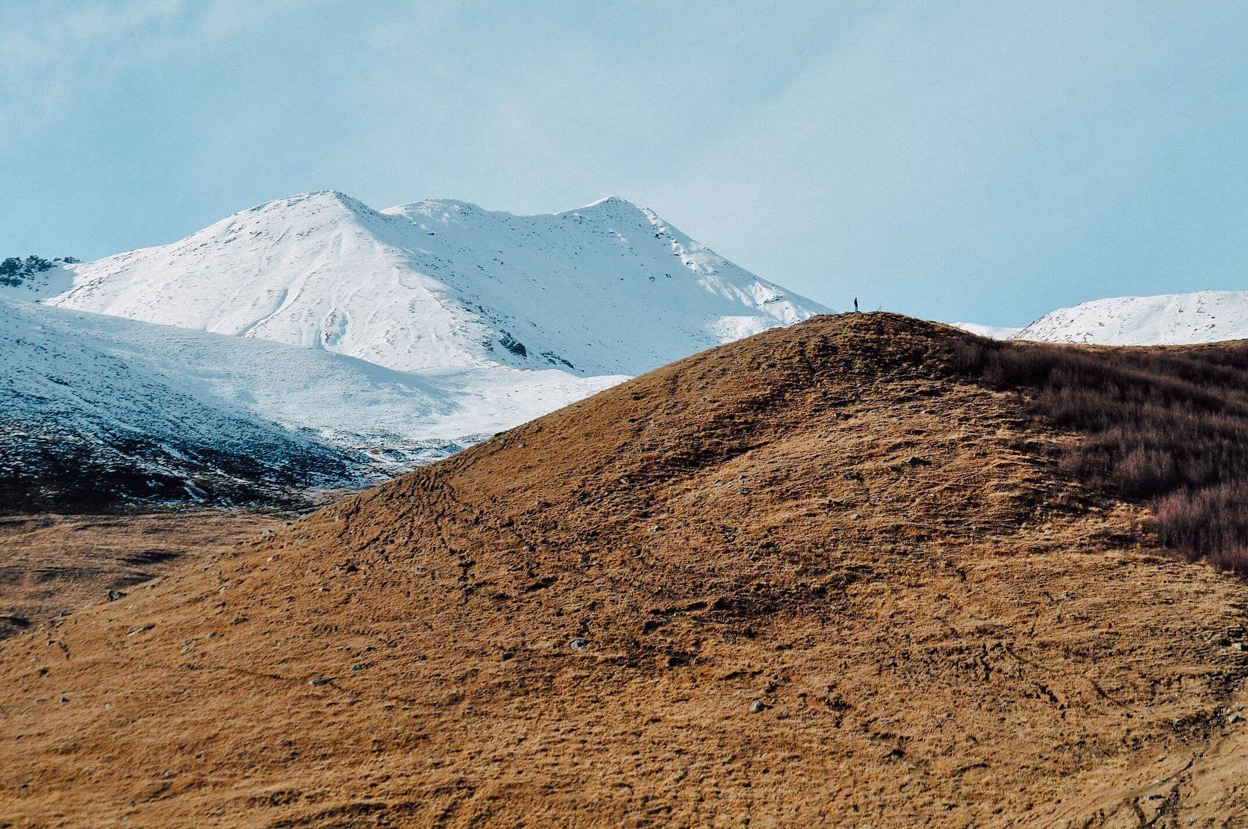 landscape with snowcapped moutains in black and white